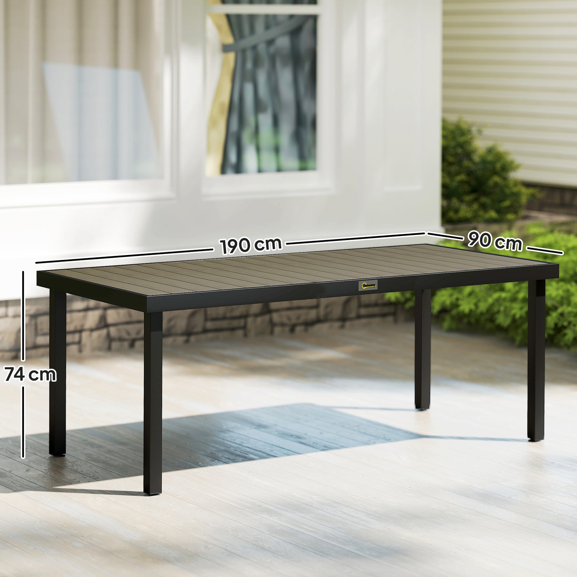Outsunny Mesa De Comedor Exterior De Aluminio 190x90x74 Cm Natural Y Negro_2