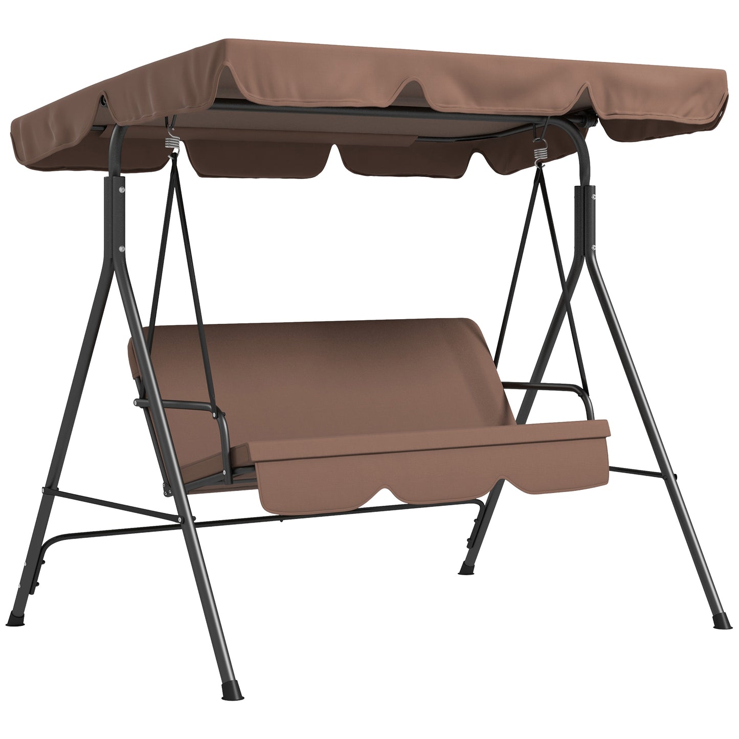 Outsunny Columpio De Jardín De 3 Plazas Con Techo Ajustable 172x110x153cm Marrón_0