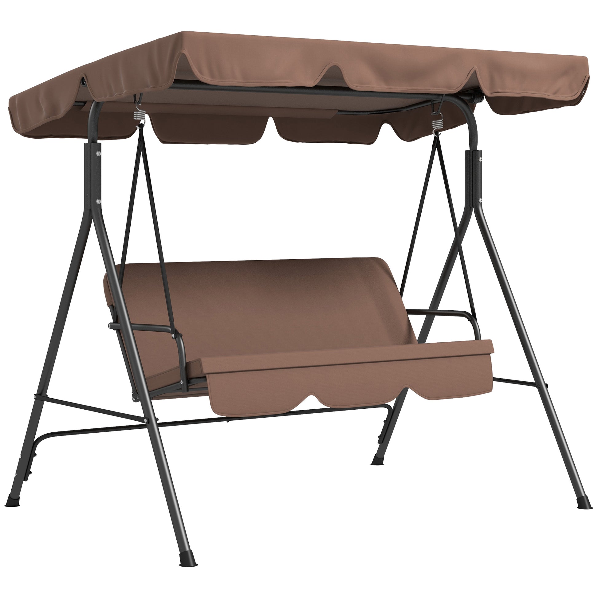 Outsunny Columpio De Jardín De 3 Plazas Con Techo Ajustable 172x110x153cm Marrón_0