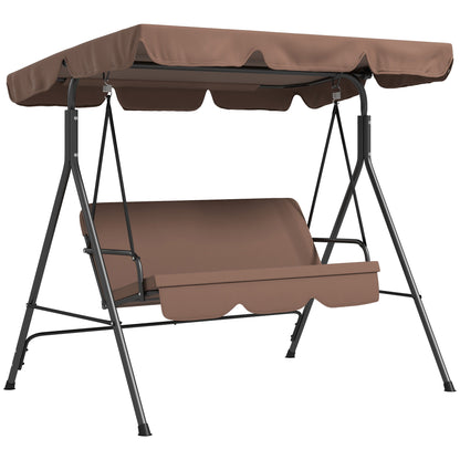 Outsunny Columpio De Jardín De 3 Plazas Con Techo Ajustable 172x110x153cm Marrón_0