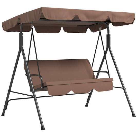 Outsunny Columpio De Jardín De 3 Plazas Con Techo Ajustable 172x110x153cm Marrón_0
