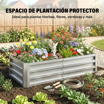 Outsunny Jardinera Elevada Rectangular De Acero Galvanizado 120x60x30,5 Cm Plata_5