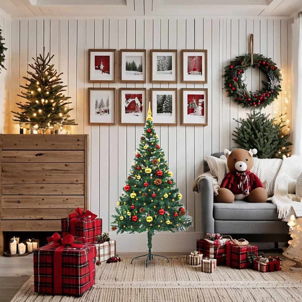 Vidaxl Árbol De Navidad Artificial Con Luces Y Bolas Verde 150 Cm_1