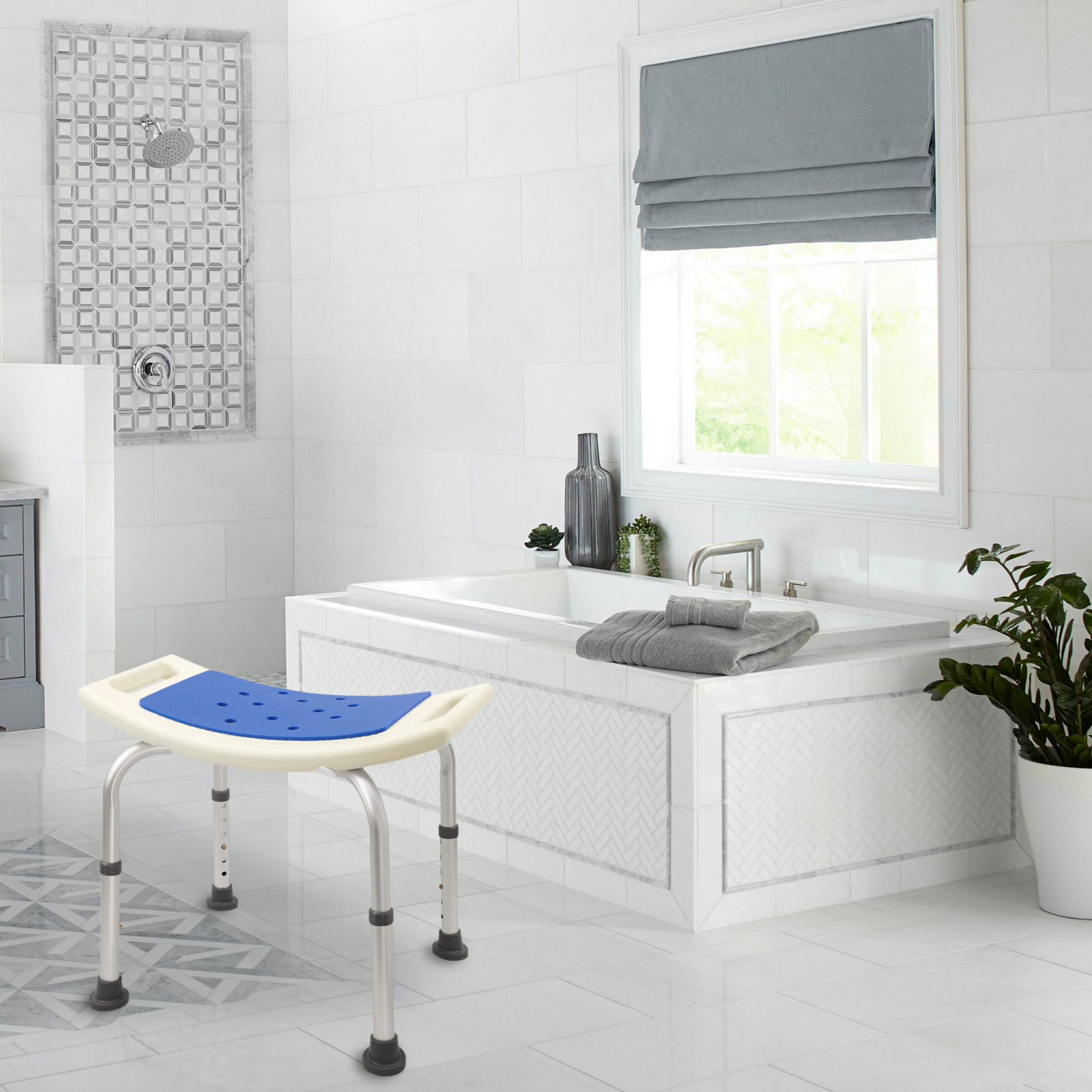 Taburete De Ducha Ergonómico Antideslizante Regulable En Altura Acolchado_2