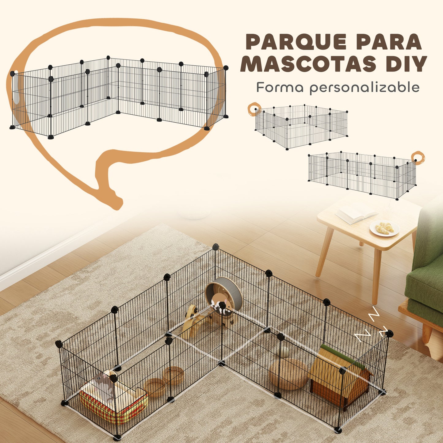 Pawhut Valla Metálica Para Mascotas Con 12 Paneles Diseño Diy 140x70x35 Cm Negro_3