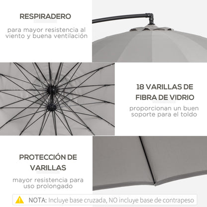 Outsunny Sombrilla Jardín Ø300 Cm Con Manivela Manual Base Cruzada Gris_5