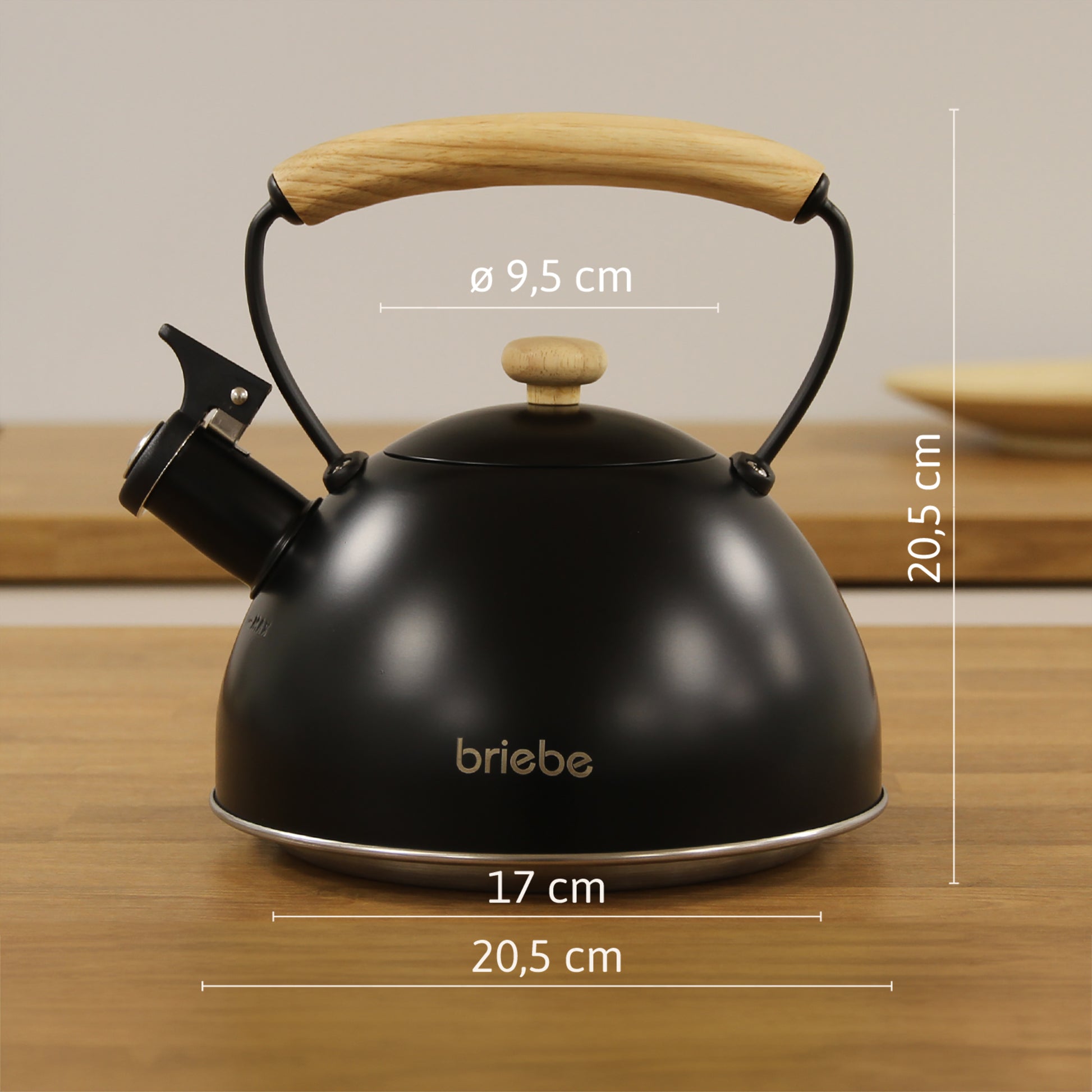 Briebe Tetera Con Silbato, Hervidor De Agua 2,3l, Inducción, Acero Inox, Vintage, Mango Madera, Wooden, Negro_5
