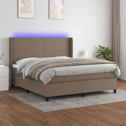 Cama Box Spring Colchón Y Luces Led Tela Gris Taupe 160x200 Cm / Vetonek_5