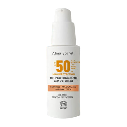 Solar Facial Golden SPF 50 con ceramidas, antimanchas y Oil-Free, Alma secret, 50 ml
