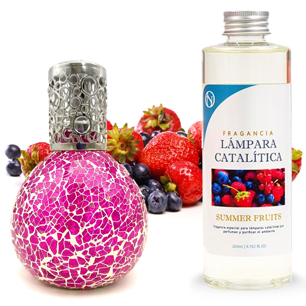 Lámpara Catalítica Mosaico Fucsia + Fragancia Summer Fruits 200 Ml - Elimina Malos Olores, Impurezas Y Perfuma_0