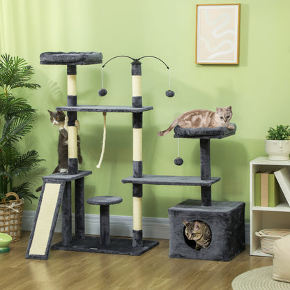 Pawhut Árbol Rascador Para Gatos 134 Cm Con Nidos Plataformas Gris Oscuro_1