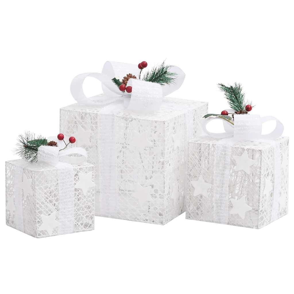 Vidaxl Caja Regalo Decorativa Navidad 3 Pzas Blanca Exterior/interior_3