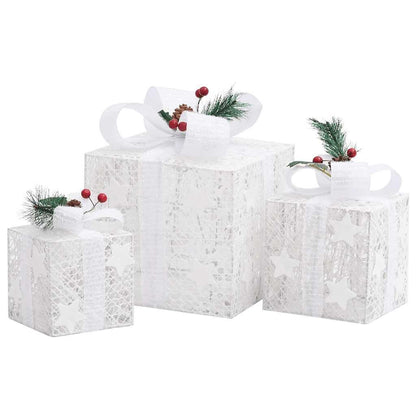 Vidaxl Caja Regalo Decorativa Navidad 3 Pzas Blanca Exterior/interior_3