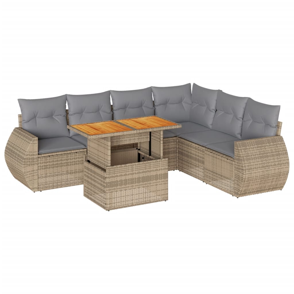 Set Sofás De Jardín 7 Piezas Y Cojines Ratán Sintético Beige / Vetonek_2