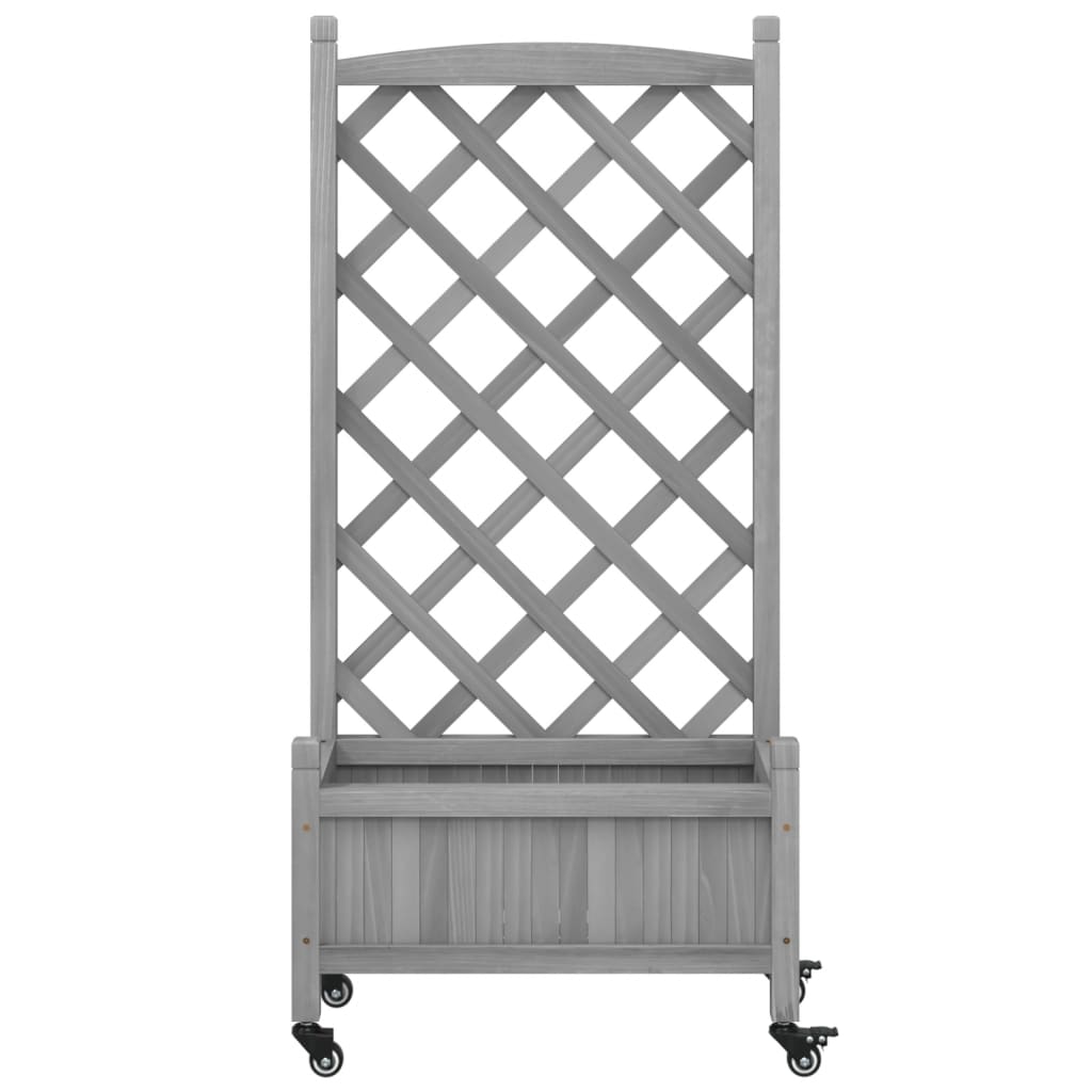 Jardinera Con Enrejado Y Ruedas Madera Maciza De Abeto Gris_3