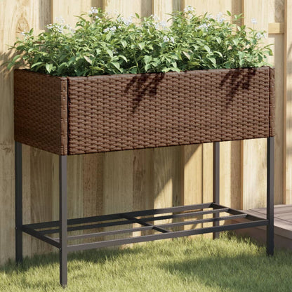 Jardineras Con Estante 2 Uds Ratán Sintético Marrón 90x40x75 Cm_1