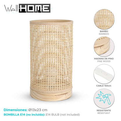 Well Home Lampara De Mesa Con Pantalla De Bambú Ø13x23cm_1