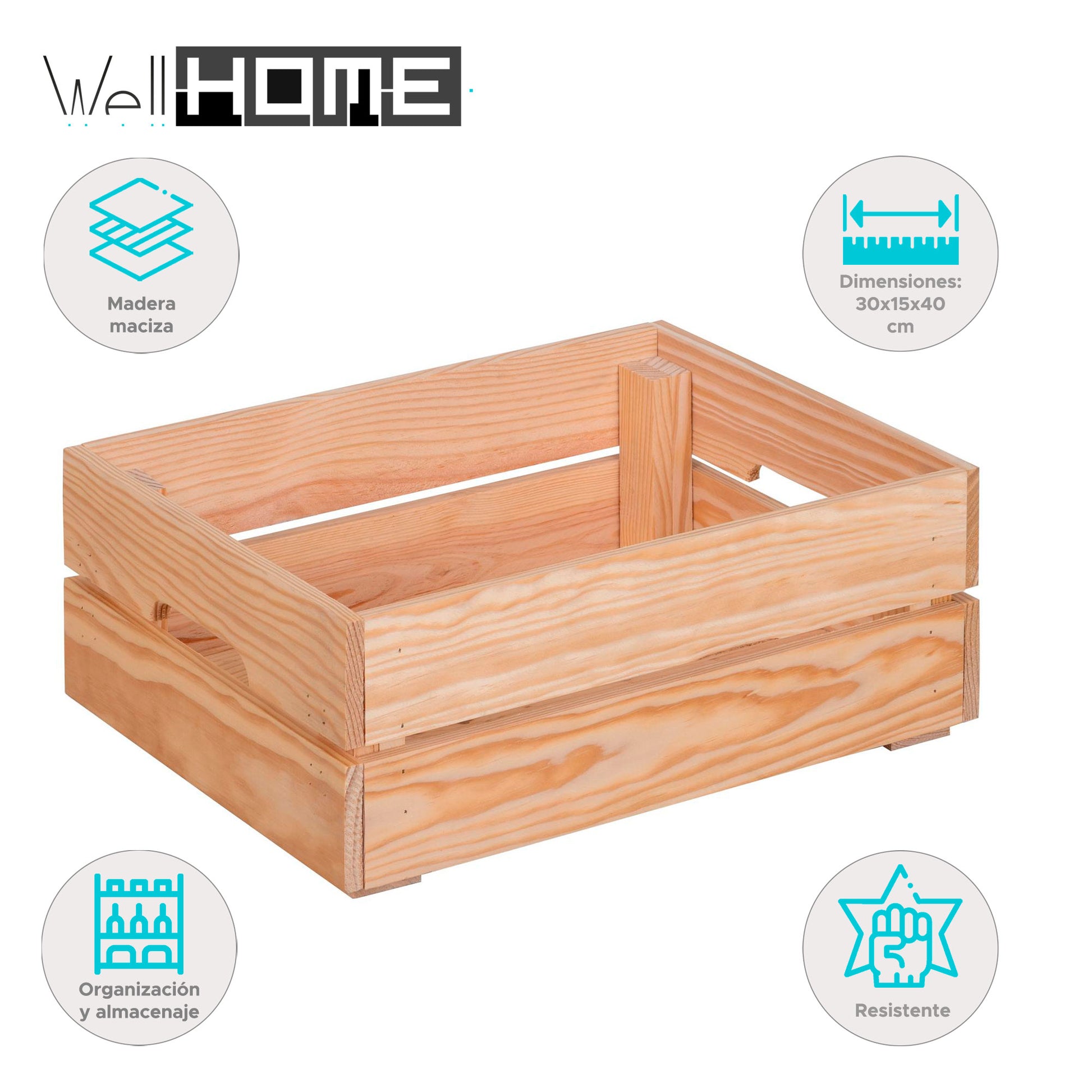 Caja De Madera Maciza Well Home Tono Natural 30x15x40 Cm