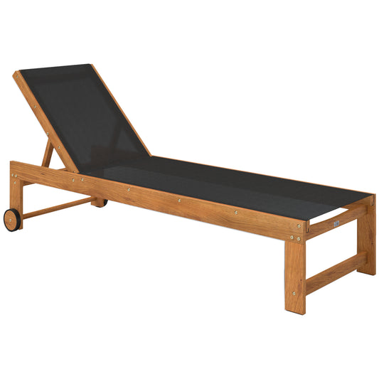 Outsunny Tumbona De Madera De Acacia Con Ruedas Respaldo Ajustable Negro_0