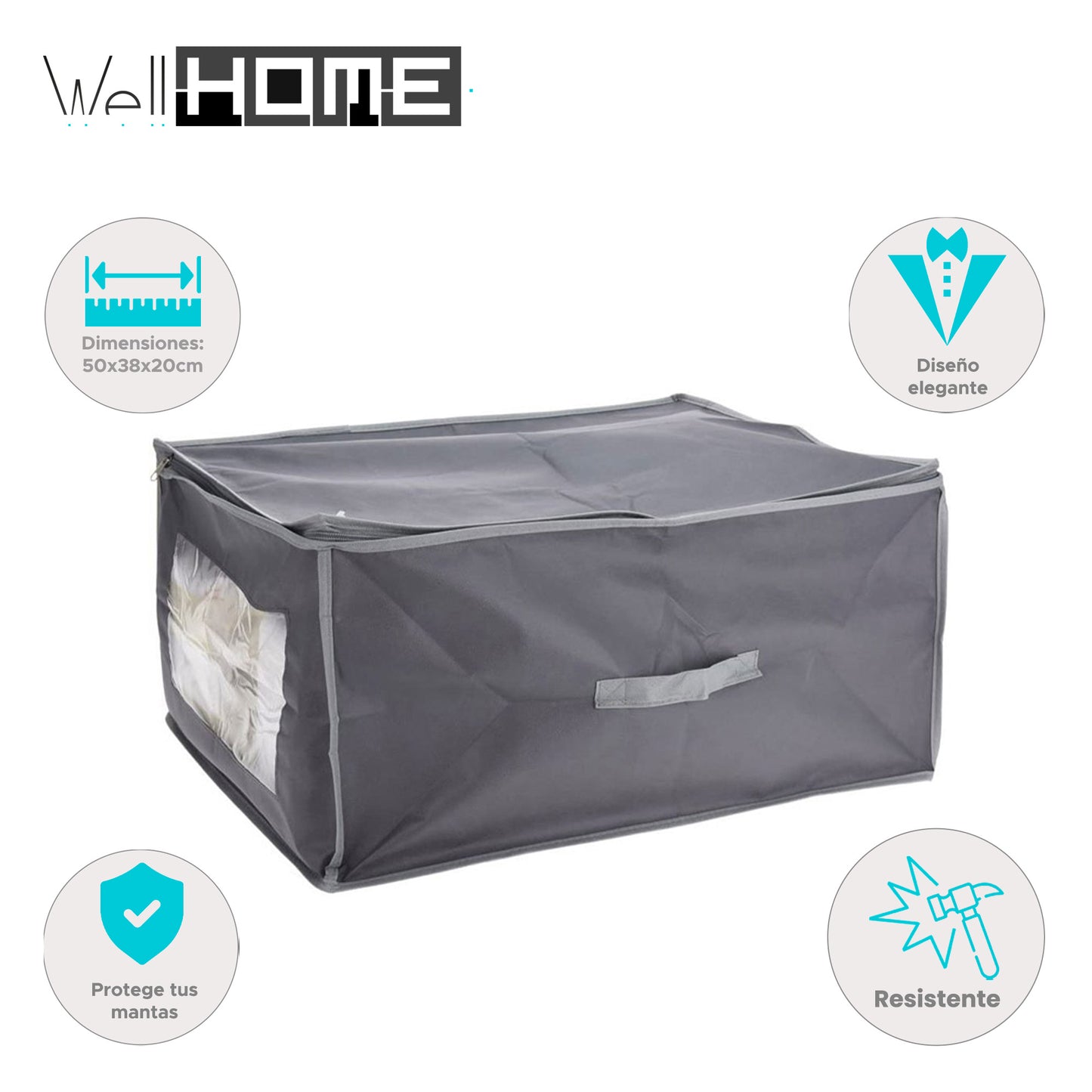 Well Home Funda Protectora Para Manta No Tejida De 80g/m2, 50x38xh20cm Gris Oscuro