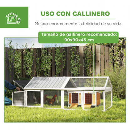 Pawhut Gallinero De Madera 240x112,5x76 Cm Con Techo Abatible Y Nido Blanco_5