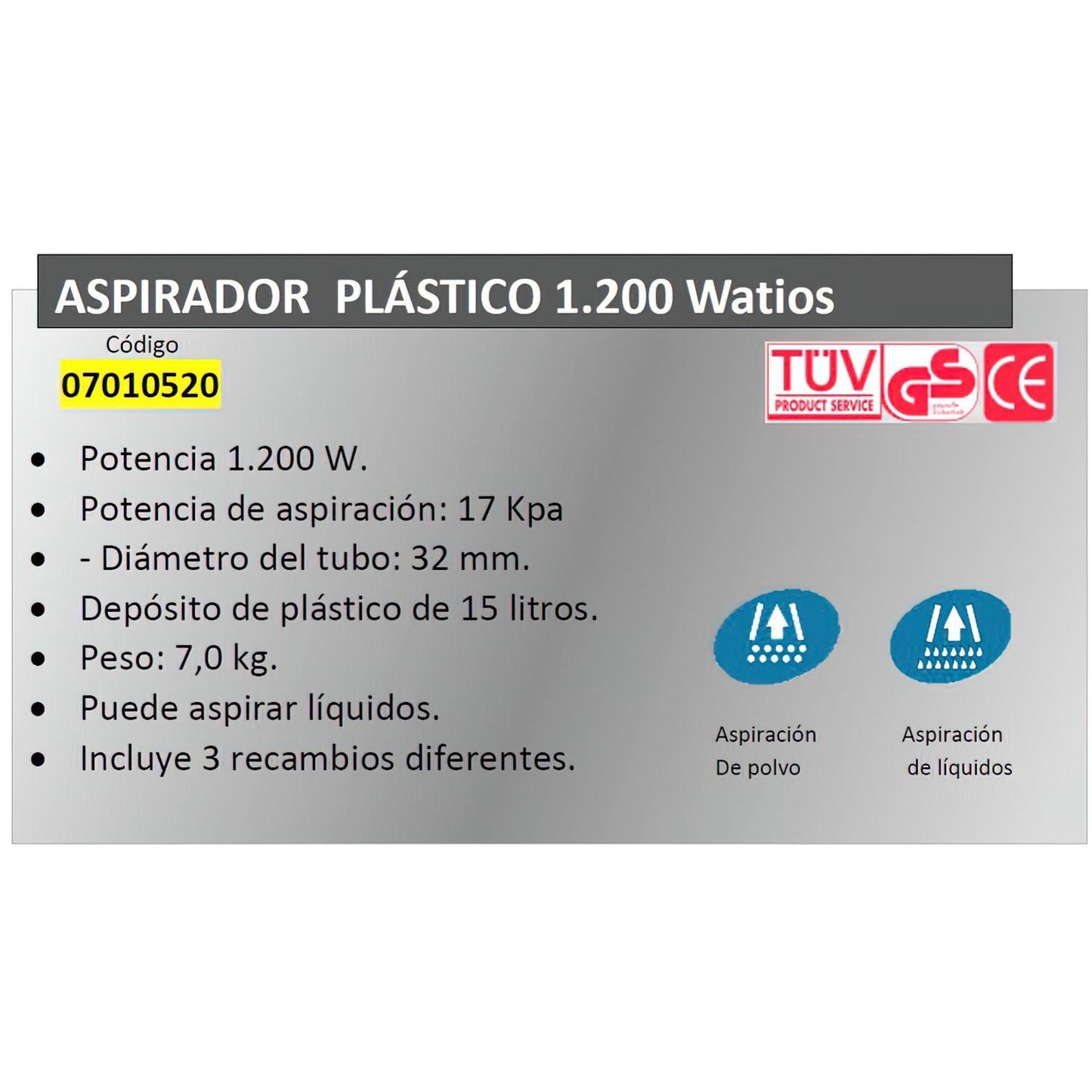 Aspirador  Yamato  Plastico 15 Litros / 1200 Watios_2