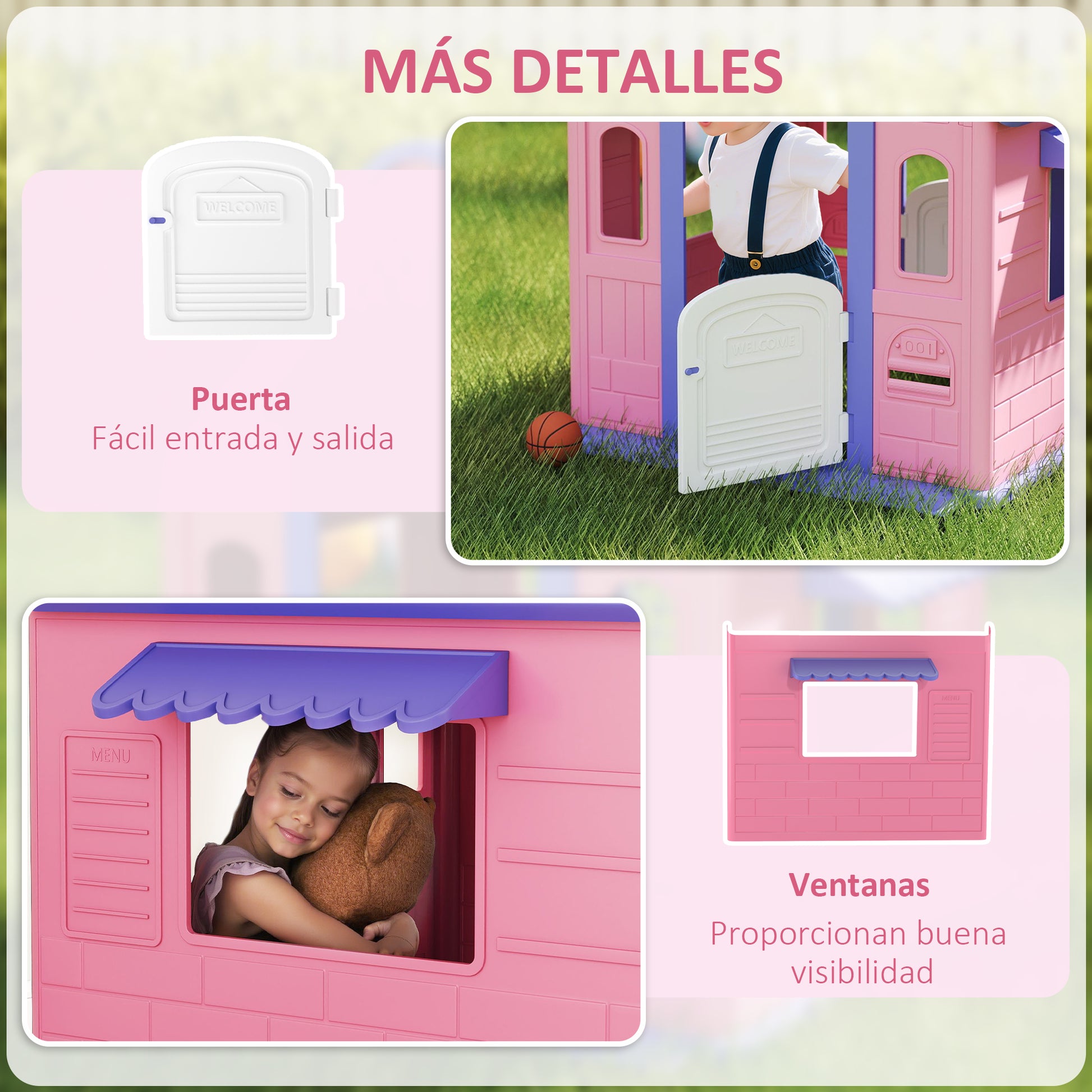 Aiyaplay Casita Infantil Exterior E Interior 3 En 1 Rosa Y Morado_5
