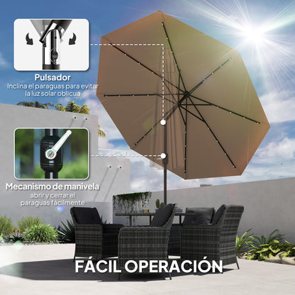 Outsunny Sombrilla Jardín Con 32 Luces Led Solares Inclinable Ø265x240 Cm Caqui_5