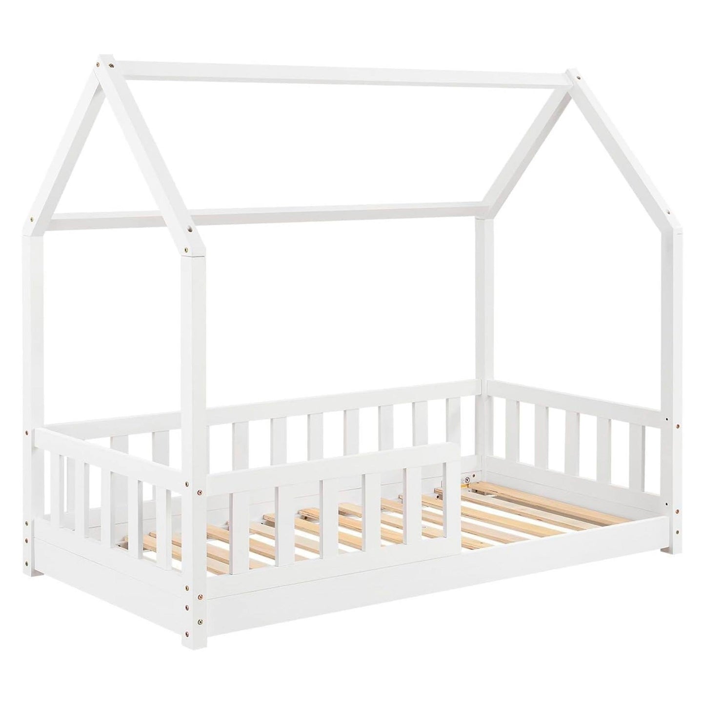 Cama Infantil Modelo Cabaña De Pino Lacada En Blanco 90x190cm_0