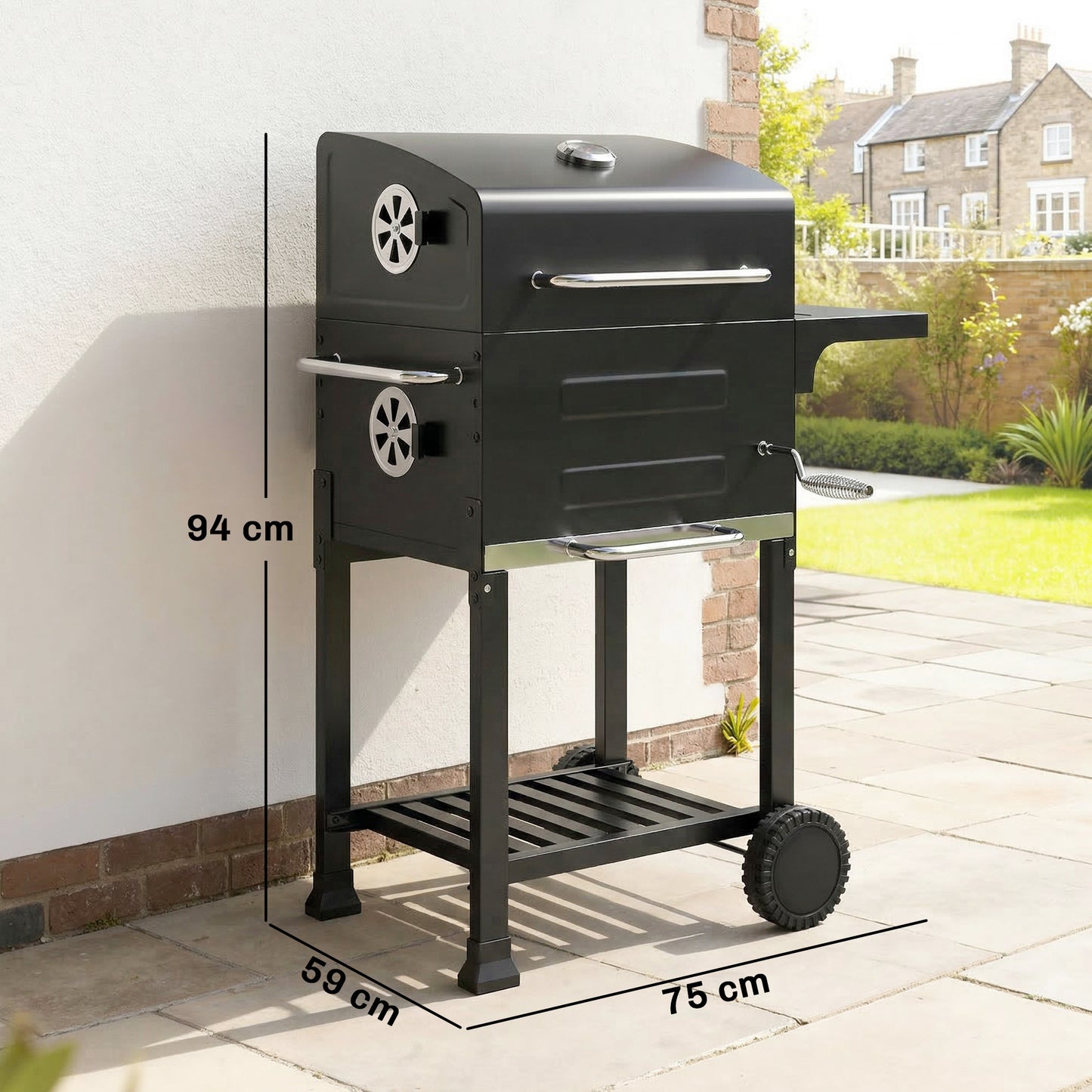 Outsunny Barbacoa De Carbón Con Termómetro Parrilla De Acero Estante Y Ruedas_2