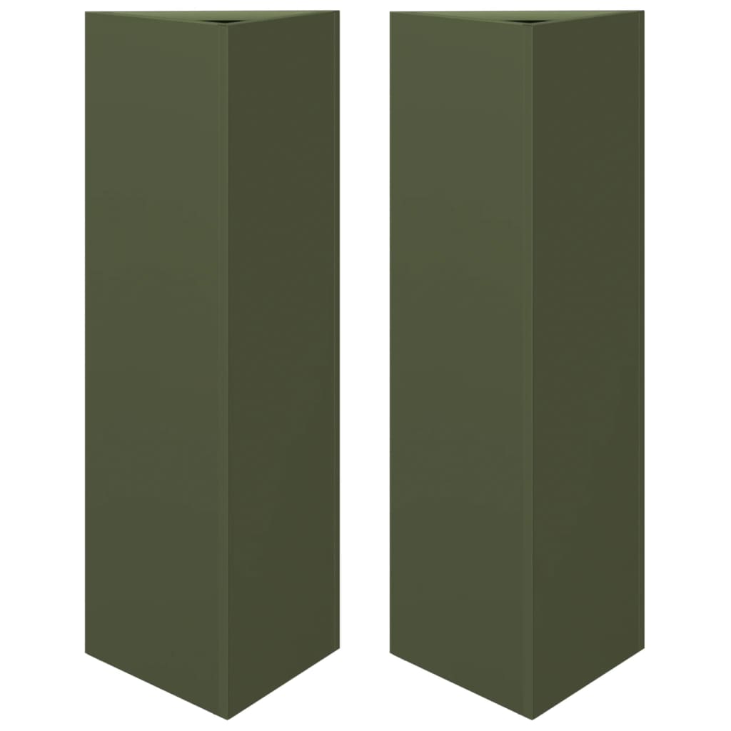 Jardineras Triangulares 2 Uds Acero Verde Oliva 30x26x75 Cm_0