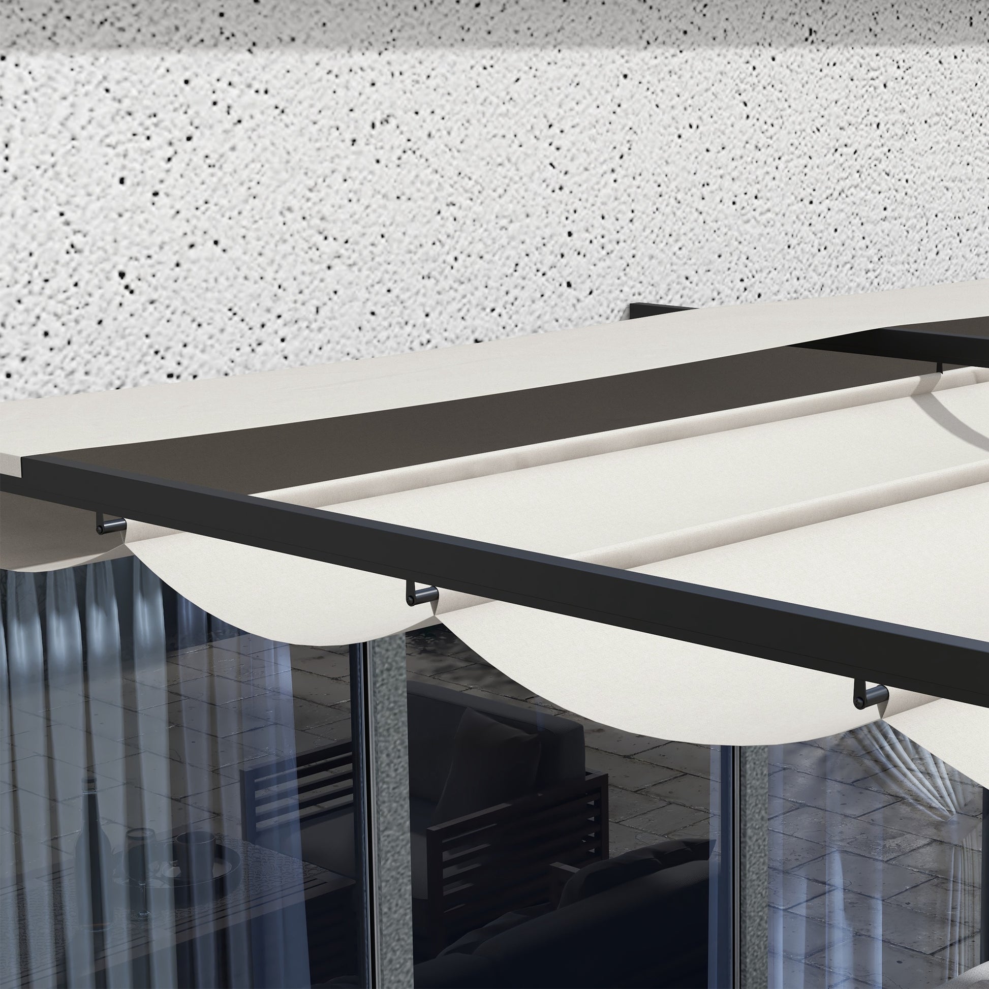 Outsunny Pérgola De Pared De Jardín 4x3 M Con Techo Retráctil Tela Poliéster_3