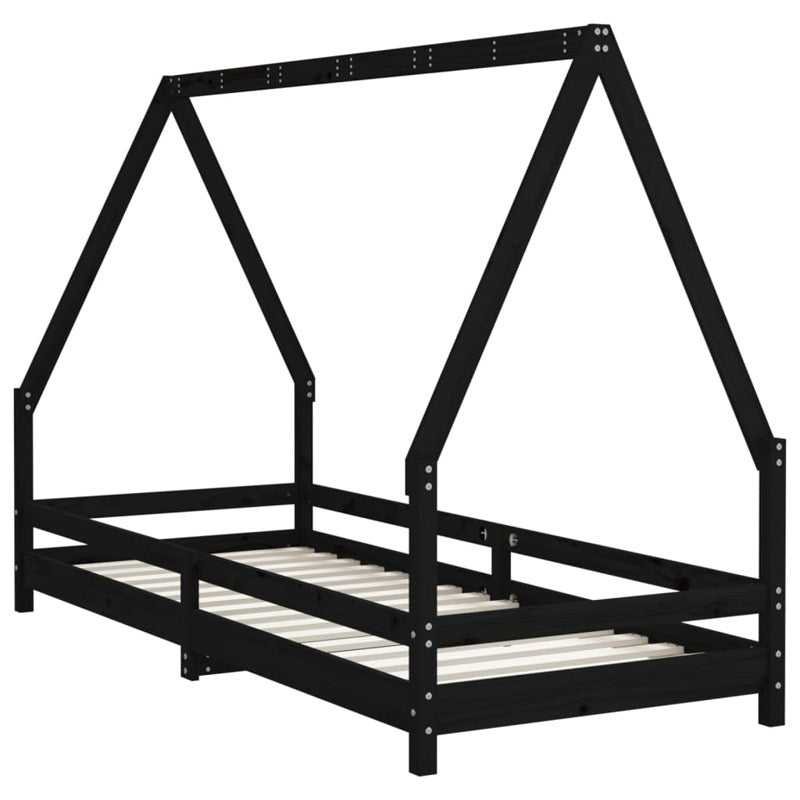 Vidaxl Estructura De Cama Para Niños Madera De Pino Negro 90x200 Cm_5