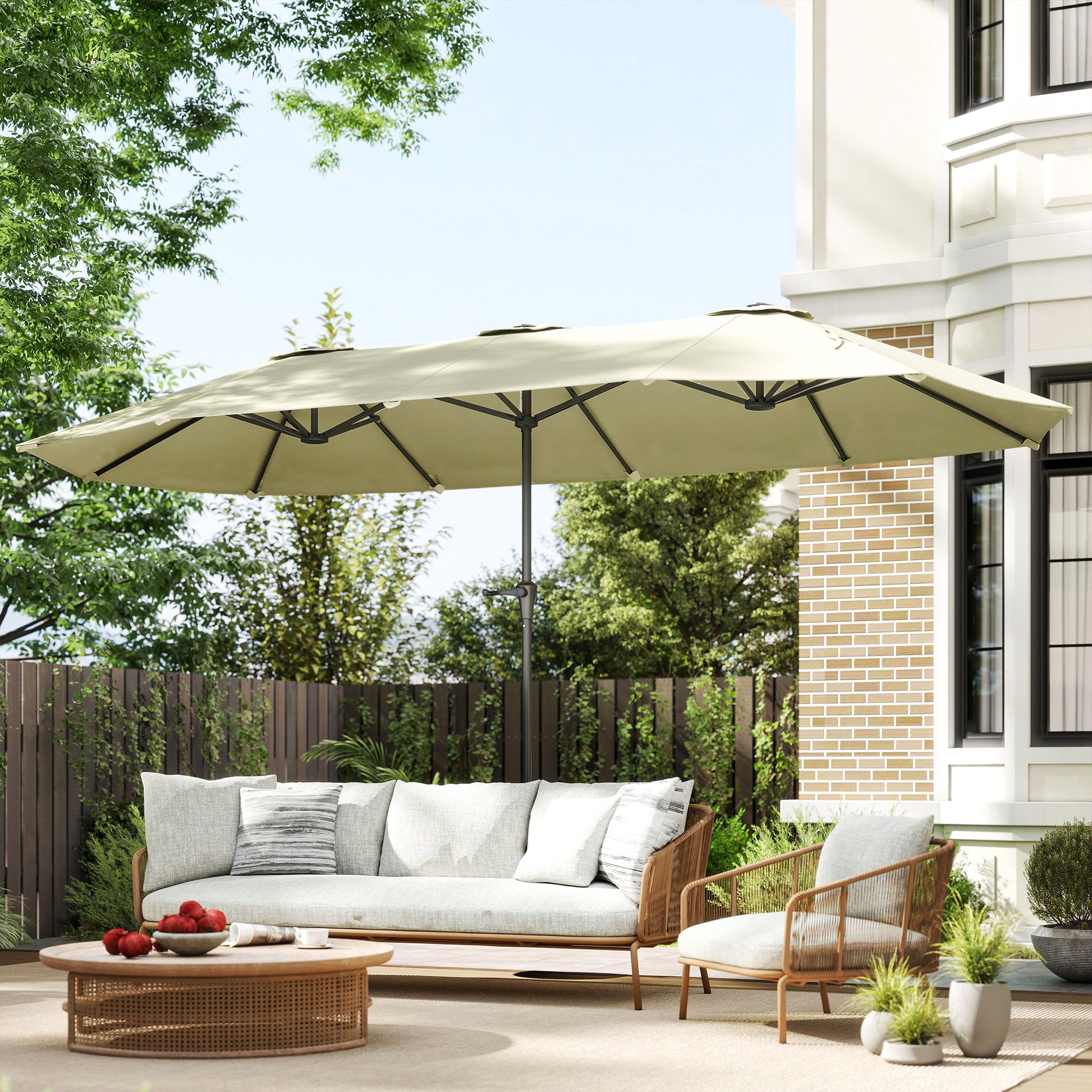 Outsunny Sombrilla Doble 4x2,2 M Con Manivela Manual Impermeable Crema_3