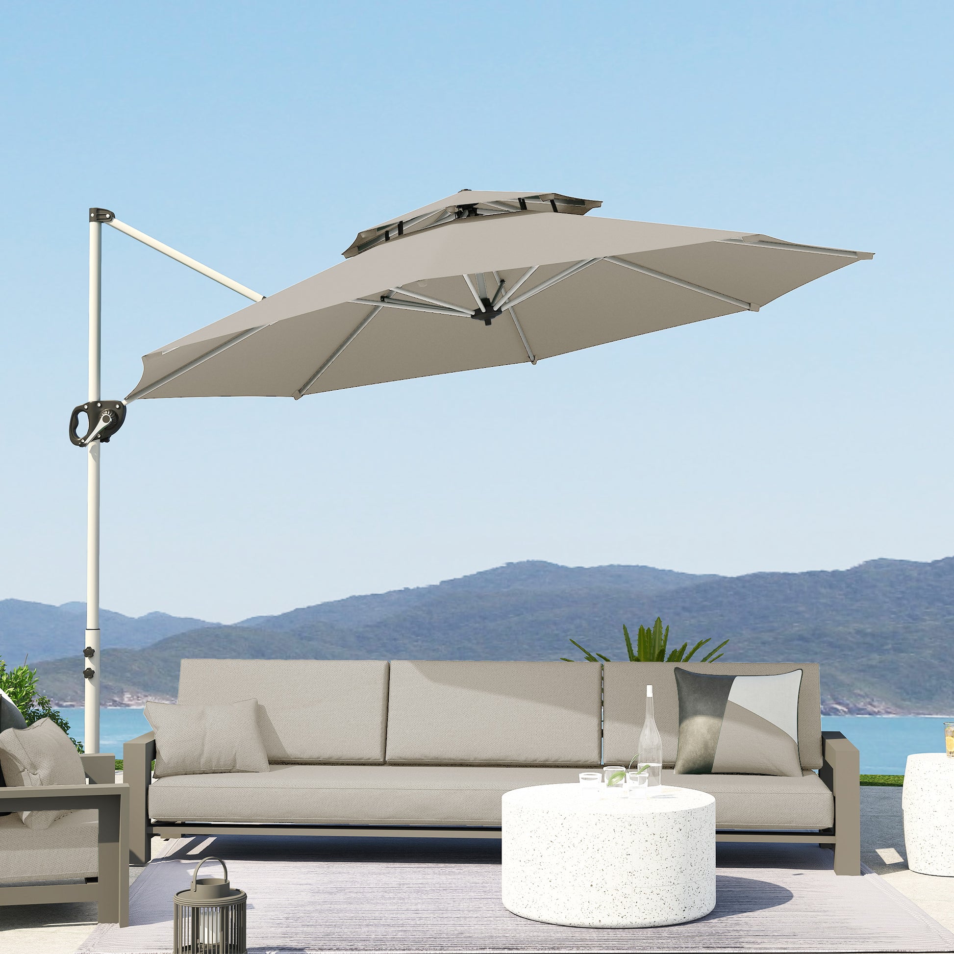 Outsunny Sombrilla De Jardín Ø292 Cm Con Manivela Inclinación Ajustable Gris_4