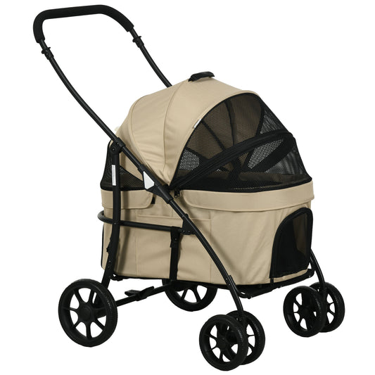 Pawhut Carrito Para Perros 2 En 1 Plegable Con Correas De Seguridad Caqui_0