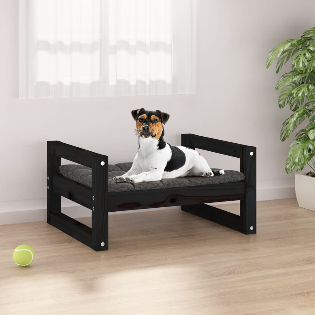 Vidaxl Cama Para Perros Madera Maciza De Pino Negro 55,5x45,5x28 Cm_1