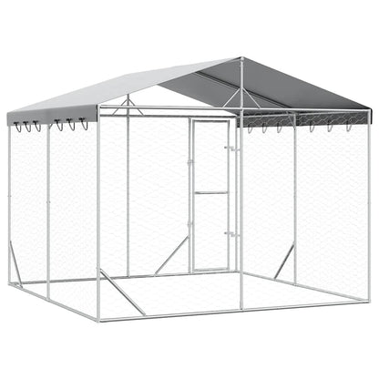 Perrera De Exterior Con Techo Acero Galvanizado Plata 3x3x2,5 M_5