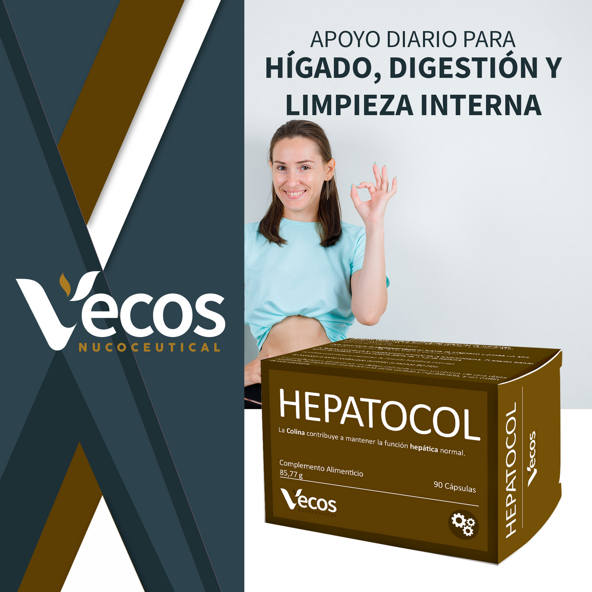 Hepatocol Vecos 90 Cápsulas | Control De Hígado Graso | Colina + Betaína_1