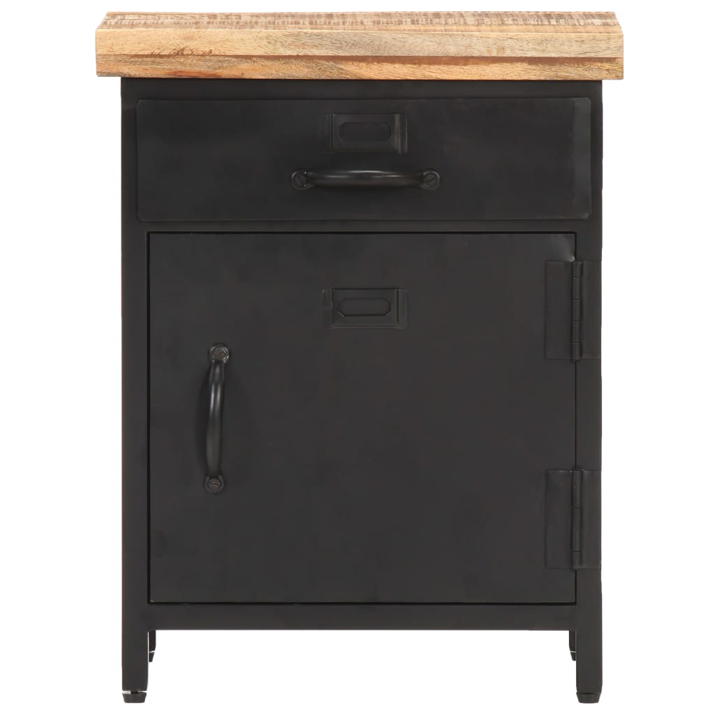 Mesita De Noche De Madera Maciza De Mango Rugosa 40x30x52 Cm_1