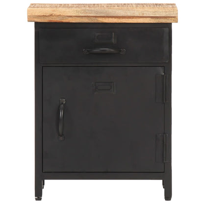 Mesita De Noche De Madera Maciza De Mango Rugosa 40x30x52 Cm_1