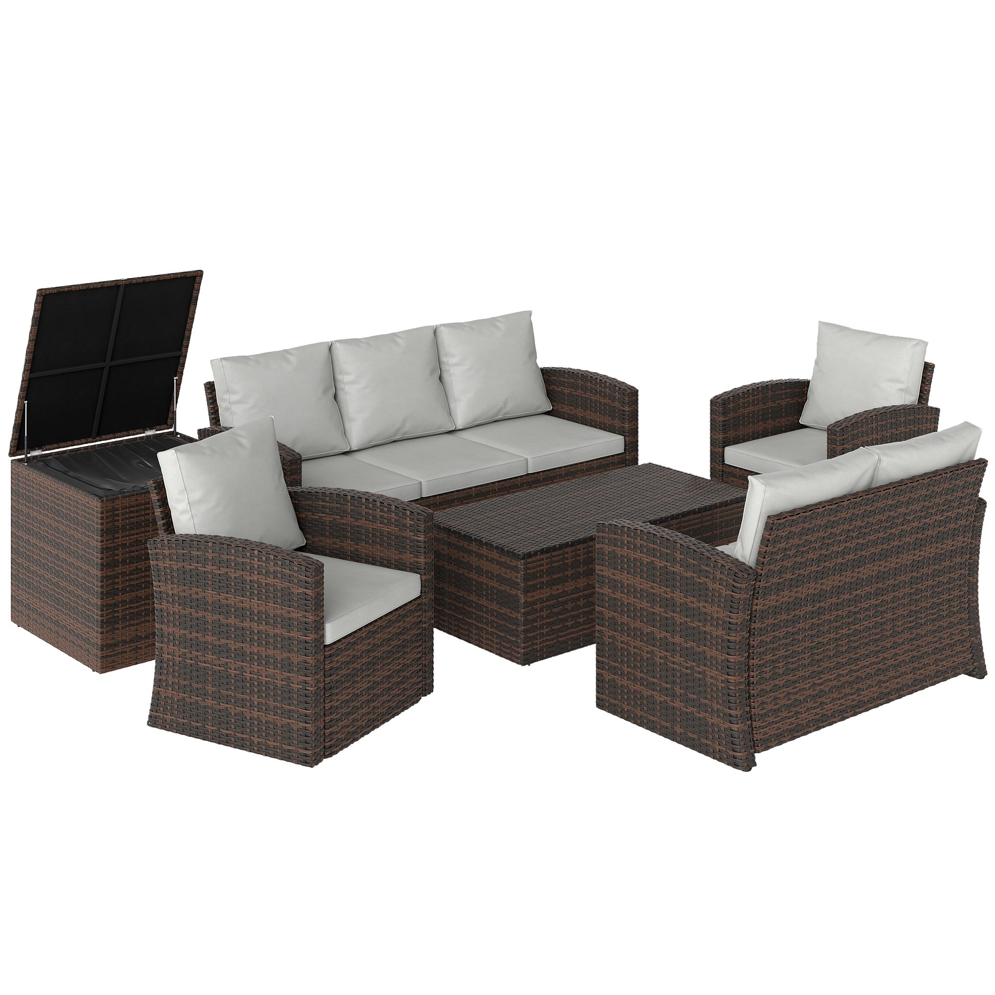 Outsunny Conjunto De Jardín Exterior De Ratán Sintético De 6 Piezas Beige_0