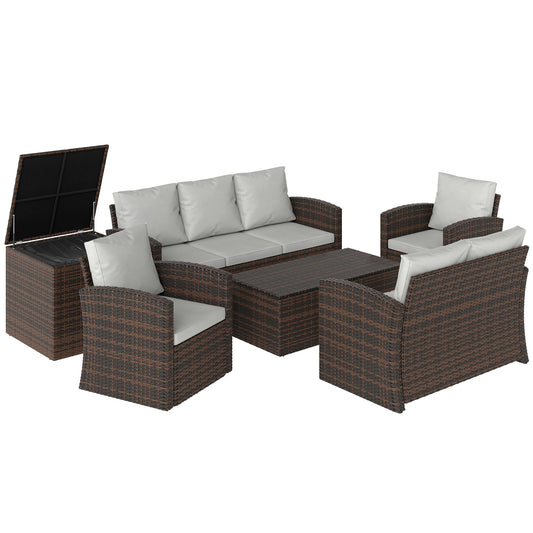 Outsunny Conjunto De Jardín Exterior De Ratán Sintético De 6 Piezas Beige_0