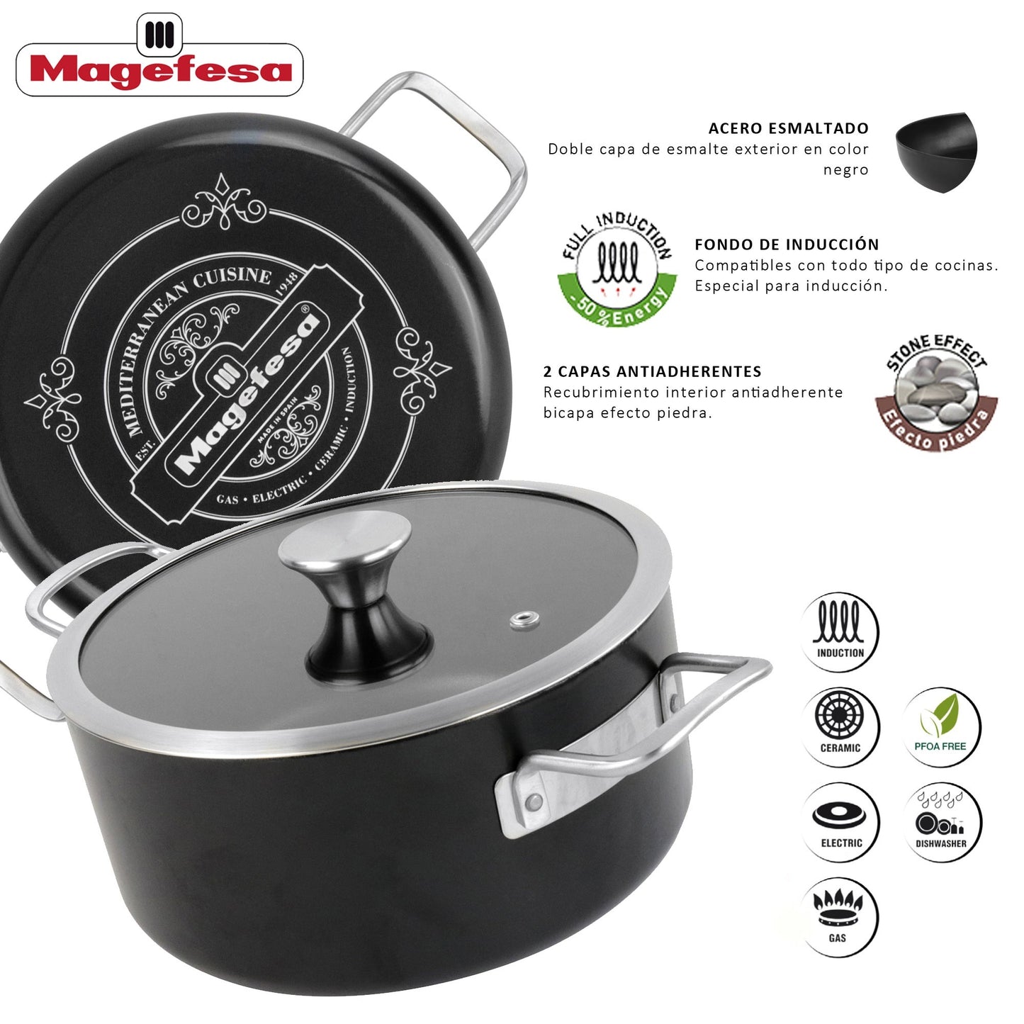 Cacerola 20ø 'ares' Acero Esmaltado Negro Magefesa