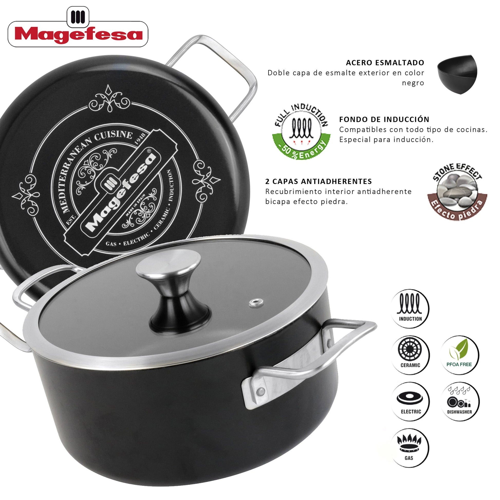 Cacerola 20ø 'ares' Acero Esmaltado Negro Magefesa