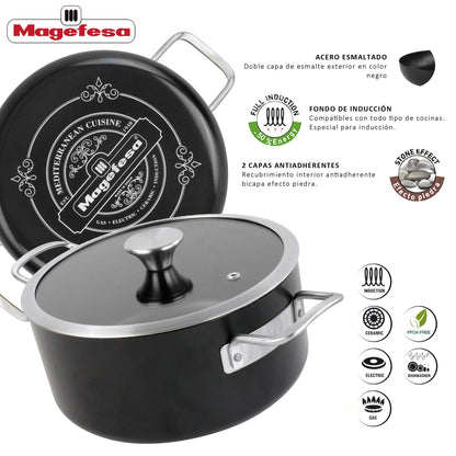 Cacerola 20ø 'ares' Acero Esmaltado Negro Magefesa