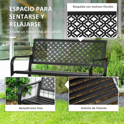 Outsunny Banco De Jardín De Acero 2 Plazas Con Respaldo Decorativo 127x63x83 Cm_3