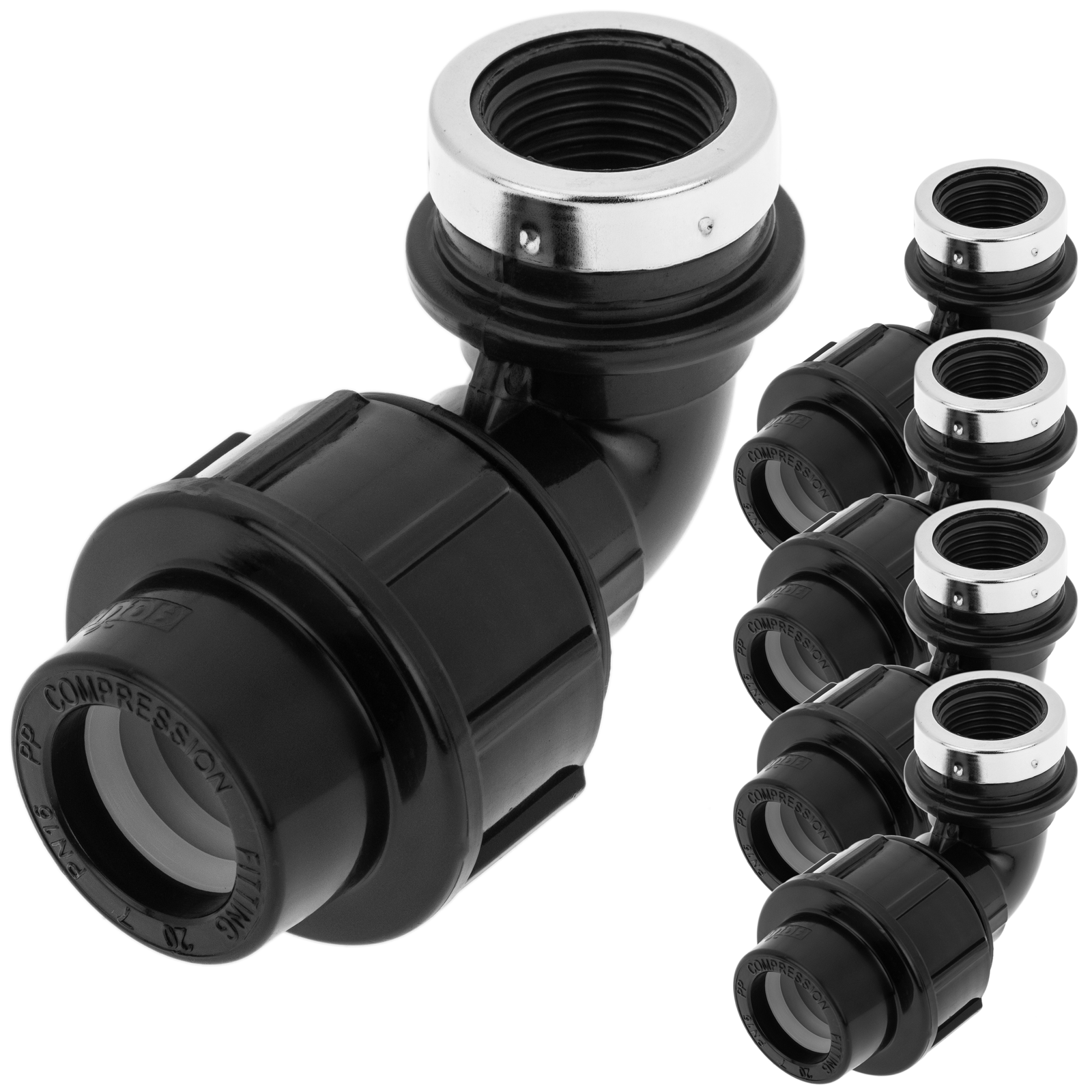 Pack De 5 Unidades Terminal De Rosca Hembra Acodada De Polietileno 20 Mm X 1/2“ Para Sistema De Riego_0