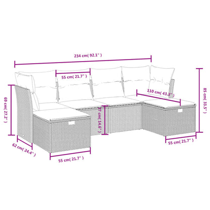 Set De Muebles De Jardín 6 Pzas Y Cojines Ratán Sintético Gris / Vetonek_2
