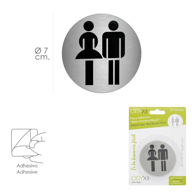 Placa Adhesiva Baño Mujer / Hombre Acero Inoxidable Ø 7 Cm._1